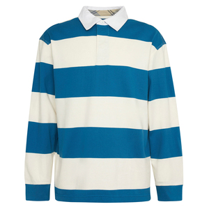 Chemise de rugby à manches longues pour homme, rayée, bleu et blanc, col boutonné, manches longues, tissée, pour l'été - Product Image 3