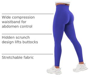 High Waisted Seamless Yoga <b>Leggings</b> Full Length <b>Ruched</b> Butt Lifting Workout Pants Blue Spandex Nylon Four-Way Stretch - Product Image 5
