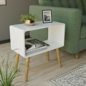 Modern Wood Coffee <b>Table</b> <b>Side</b> <b>Table</b> Accent <b>Table</b> White Top <b>Storage</b> Shelf for Living Room Bedroom - Product Image 1