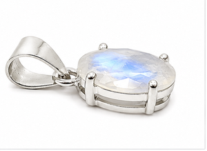 Rainbow Moonstone 925 Sterling Silver Pendant, Oval Faceted Moonstone Gemstone Pendant, Handmade Silver <b>Necklace</b> - Product Image 2