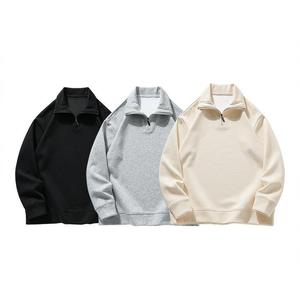 OEM <b>Men</b>`<b>s</b> Streetwear Oversized <b>Half</b> <b>Zip</b> <b>Sweatshirt</b> Solid Grey Stand Collar 100% Cotton Custom Logo Pullover Top Summer Wear - Product Image 2