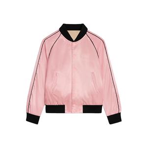 Chaqueta de bombardero de satén Ropa de invierno transpirable Chaqueta universitaria de satén universitario Chaqueta universitaria de satén con botones de poliéster 100% - Product Image 1