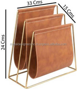 Revistero de cuero genuino de Metal dorado de 2 compartimentos, diseño moderno para uso en Hotel para vajilla, libros de suelo, soporte para revistas - Product Image 3