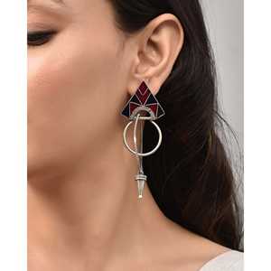 Pendientes Colgantes Redondos de Plata Hueca de Moda Meera Jaipur - Product Image 2