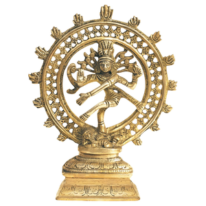 Estatua de Shiva Bailando Nataraja en Latón Antiguo, Escultura de Dios Hindú con Halo Circular Ornamentado, Decoración Religiosa Tradicional India para el Hogar - Product Image 5