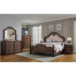Ensemble de chambre à coucher en bois de style traditionnel Java Furni Craft, taille Queen, avec rangement, détails sculptés à la main, finition brun foncé - Product Image 1
