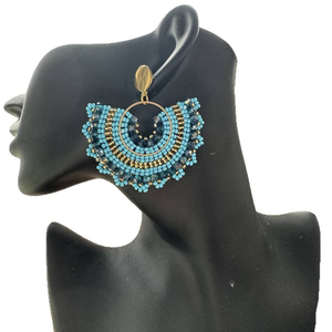 Pendientes de Moda Estilo Étnico Boho Hechos a Mano con Cuentas de Vidrio Bordadas, Color Azul, para Mujeres y Niñas - Product Image 2
