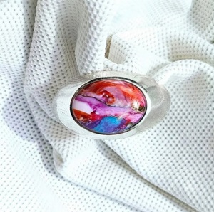 Bague pour homme en coquille d'huître rose naturelle, argent sterling 925, bague en pierres précieuses faite à la main, bijoux de luxe, vente en gros - Product Image 3