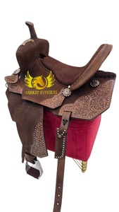 Silla de montar western de cuero de alta calidad, hecha a mano, duradera, portátil, tipo inglés, para carreras de barriles, con estructura de fibra. - Product Image 2