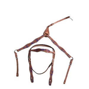 L'ensemble de punaises en cuir de qualité supérieure rose vif comprend une têtière et un collier de poitrine avec un design incurvé floral - Product Image 2