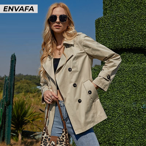 Custom <b>Trench</b> Coat With Logo Spring Autumn <b>Trench</b> Coat Women Short High Quality Warm Double Breasted <b>Trench</b> Coat Wholesale ODM - Product Image 4