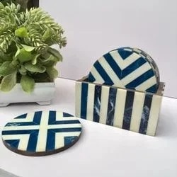 Bone Inlay <b>Coasters</b> <b>Set</b> Handmade Resin Table Decor Gift <b>Set</b> for Home & Hotel Wholesale OEM Custom MOQ 50pcs - Product Image 6