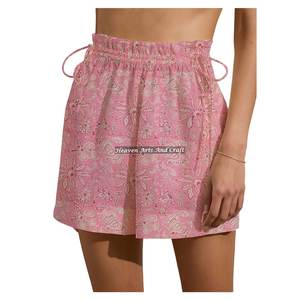 Shorts de week-end pour femmes à cordon de serrage, imprimés au bloc, en coton, pour l'été, la détente et la plage - Product Image 3