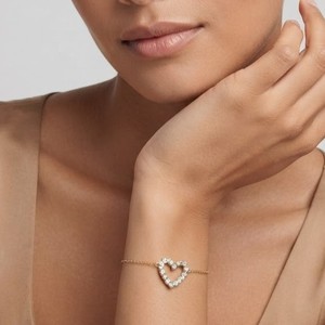 Adjustable Heart <b>Charm</b> <b>Bracelet</b> 18K <b>Gold</b> Plated Moissanite Chain Link Bangle Round Brilliant Cut Jewelry for Women - Product Image 3