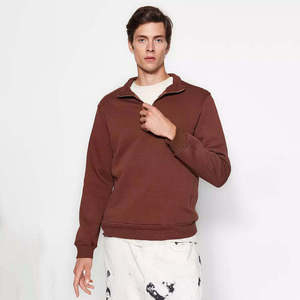 Pull en maille bordeaux pour homme à col montant zippé, coupe classique, décontracté, pour l'automne - Product Image 3