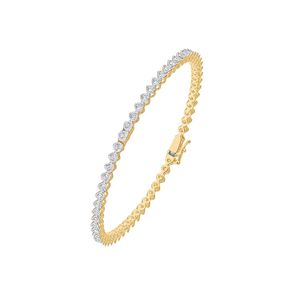 Bracelet tennis en or jaune 14 carats avec diamant rond serti en forme de cœur - Product Image 1