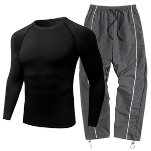 Men's 2 Piece Compression Set Crew Neck Long Sleeve <b>Top</b> Full Length Pants Solid Color Quick Dry <b>Sweat</b>-Wicking Breathable - Product Image 4