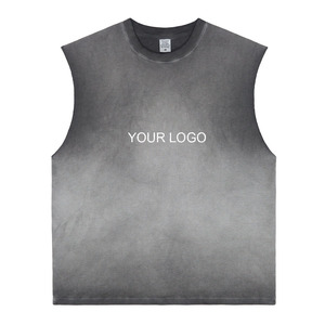 Camiseta sin mangas degradada para hombre, cuello redondo, tejida, transpirable, estilo casual, con logo frontal estampado por transferencia térmica - Product Image 1