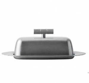 Beurrier en acier inoxydable rectangulaire avec couvercle, design minimaliste, vaisselle de cuisine, plateau à beurre en métal poli - Product Image 2
