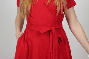 Nouvelle Arrivée Robe Longue en Coton Col V Manches Courtes Écologique Respirante Silhouette Évasée Robe Portefeuille pour Invitée de Mariage et Soirée - Product Image 6