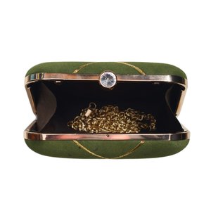 Olive <b>Green</b> And Golden Checks Embroidery Clutch Bag Elegant Designer Evening <b>Purse</b> for Women Events - Product Image 3
