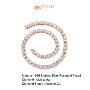 สร้อยคอเทนนิสผู้ชายทรง Asscher Cut ประดับเพชรโมอิสซาไนต์ ชุบทองคำขาว 18K ดีไซน์หรูหรา ดูคล้ายเพชร  แบบมินิมอล เหมาะเป็นของขวัญ - Product Image 6