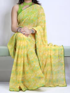 Sari de Gasa Chiffon con Estampado Floral Digital Personalizado, Ribete de Encaje Festoneado, Elegante Vestido Casual de Verano para Fiesta o Playa para Mujer, Envío Rápido - Product Image 3