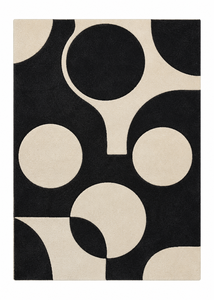 Alfombra de Lana Hecha a Mano Personalizada, Estilo Moderno Bauhaus, Círculos Geométricos, Color Negro Crema, Alfombra de Mediados de Siglo para Sala de Estar, Alfombra OEM - Product Image 5