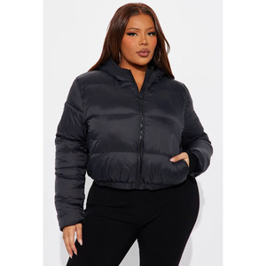 Cropped Quilted Polyester Wadding Jacket for <b>Men</b> Stand Collar Zip <b>Long</b> Sleeve Warm <b>Winter</b> Puffer <b>Coat</b> Nylon Finished Wholesale - Product Image 2