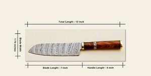 Cuchillo de Cocina Hecho a Mano de Alta Calidad, Personalizable, Hoja de Acero de Damasco, Mango de Madera de Palisandro, Separadores de Latón, Borde Recto de 0.45mm - Product Image 3