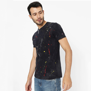 Camiseta Gráfica con Efecto Lavado Ácido y Salpicaduras de Pintura para Hombre, Cuello Redondo, Estilo Urbano, Algodón Slub Vintage, Casual, Hip Hop, OEM Personalizada - Product Image 3