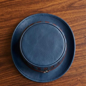 Striped Leather Top <b>Hat</b> Blue And Brown Unisex Party <b>Hat</b> <b>Steampunk</b> Style Adult Four Seasons Wear - Product Image 4