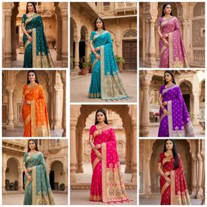 Sari de Seda Banarasi Morado con Bordado de Hilo, Traje Tradicional para Bodas y Fiestas con Blusa para Mujer - Product Image 5