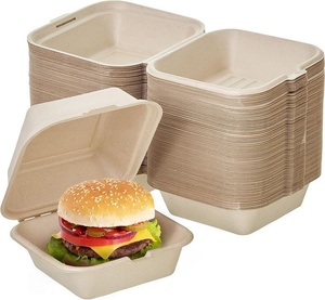 Caja para Hamburguesas de Bagazo de Calidad Alimentaria para Exportación, 6x6 Pulgadas, Contenedor Ecológico Tipo Concha para Llevar, Desechable, Apto para Microondas y Lavavajillas - Product Image 1