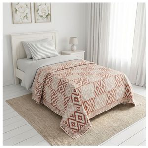 Boho Cotton Kantha Twin Quilt <b>Throw</b> 150x220 cm Hand Block Printed Hand Embroidered Indian Handmade Bedspread Home Textile Export - Product Image 1