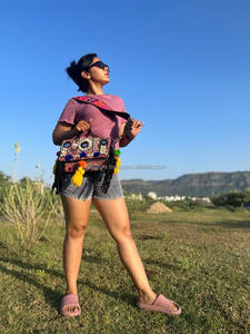 สินค้ามาใหม่ rajasthani แฮนด์เมดแท้ผู้หญิงชนเผ่าผ้าฝ้ายหลายสี Boho hippie หนังนิ่มพู่ห้อยกระเป๋า Banjara - Product Image 2