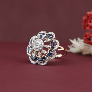 Luxury Gold Claw Setting Blue Cubic Moissanite for Certified <b>Open</b> Size Big Flower <b>Ring</b> for Women Wedding Bridal Party Dress - Product Image 4