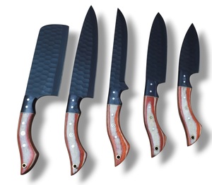 5 Piece Handmade Chef <b>Knife</b> <b>Set</b> Stainless Steel Blades 6-7.9in Straight Edge Ambidextrous Black Hammered Blade Pakka Wood <b>Knives</b> - Product Image 1