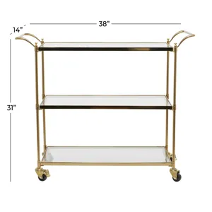 Chariot de service moderne en métal doré avec étagères en verre, 38x14x31 pouces, chariot de bar roulant pour les fêtes et événements à domicile - Product Image 4