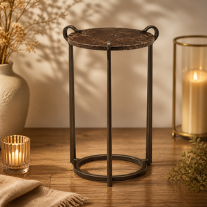 Modern powder coated metal <b>side</b> table with sleek C shape design for laptops living rooms and versatile use - Product Image 6