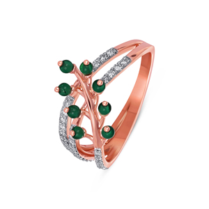Anillo de Diamantes con Estética Botánica, Anillo de Diamantes de Lujo en Oro Rosa con Diseño de Rama de Árbol para Mujer, Joyería Fina con Gema Verde, Venta al Por Mayor - Product Image 1