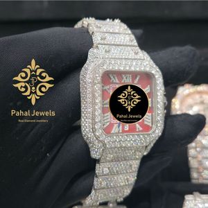 นาฬิกาข้อมือผู้หญิง Pahal Jewels หรูหรา สแตนเลสสตีล หน้าปัดสี่เหลี่ยม ควอตซ์ ขอบเพชร หน้าปัดสีแดง ขนาด 40 มม. สาย 16 มม. นาฬิกาแฟชั่นแบบอนาล็อก - Product Image 2