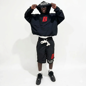 Men's Hoodie short sets 100% Cotton French terry Plus Size Oversized Blank <b>Plain</b> Embroidery Men Hoodies Short Sets - Product Image 1