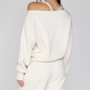 Nueva Sudadera de Lana con Cuello Redondo y Hombros Descubiertos Estilo Sorority para Mujer, Ecológica, con Logotipo Personalizado, Estampado Oversize y Lavado Ácido - Product Image 3