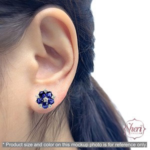 [Sheri Jewels] Pendientes de Oro Blanco Sólido de 18K con Forma de Flor, con Diamantes y Zafiros Naturales para Mujer - Regalo de Boda y Aniversario - Product Image 4