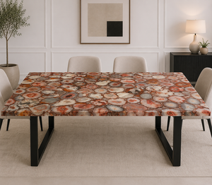 Table à manger en pierre d'agate rouge, table en pierre semi-précieuse faite à la main, table moderne en dalle d'agate rouge, mobilier d'intérieur haut de gamme - Product Image 3