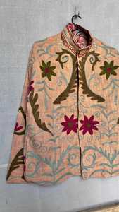 Chaqueta Bordada a Mano con Cuello Mandarín Floral, Corte Holgado, Manga Larga, Estilo Chino, Tejido de Lana y Acrílico, para Otoño - Product Image 3