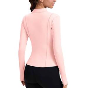Veste polaire rose à manches longues et fermeture éclair pour femme, tricotée, respirante, couleur unie, col montant, longueur normale, pour l'automne - Product Image 2