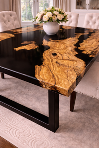 Black <b>Epoxy</b> <b>Resin</b> Dining <b>Table</b> Live Edge Wood <b>Table</b> Handmade Artistic Living Room Furniture Modern Bar Counter Slab - Product Image 3