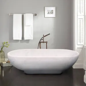 Baignoire autoportante de luxe en marbre naturel sculpté à la main, écologique, de style européen, avec drain, pour hôtel, villa, usage intérieur - Product Image 3